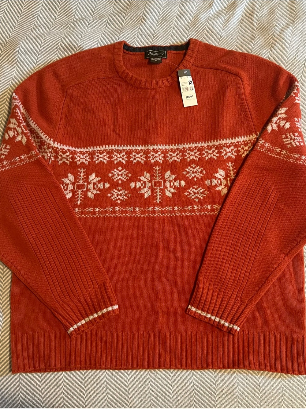 NWT Eddie Bauer Orange Lambswool Sweater Men’s XL